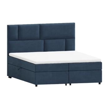 Pat boxspring albastru închis cu spațiu de depozitare 140x200 cm Lola – Ropez