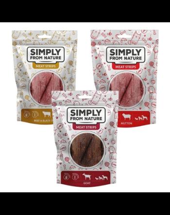 SIMPLY FROM NATURE Meat Strips benzi carne pentru caini 3 x 80 g mix arome