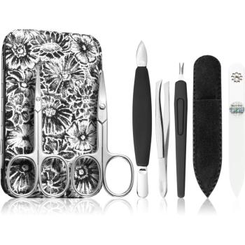 DuKaS Premium Line Solingen Set de manichiură 124 Black&White Flowers (+ carcasă)