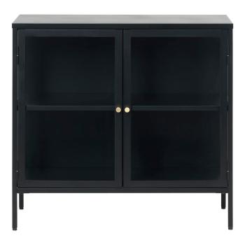 Comodă cu uși de sticlă Unique Furniture Carmel, lungime 90 cm, negru