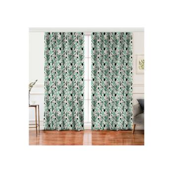 Set 2 draperii din amestec de bumbac Minimalist Home World, 140 x 260 cm, verde - alb