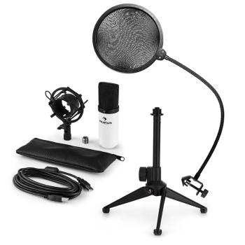 Auna MIC-900WH V2, set de microfon usb, microfon condensator alb + filtru pop + suport de masă