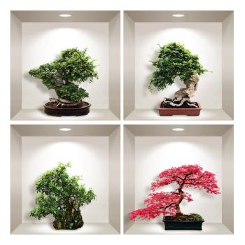 Set 4 autocolante 3D pentru perete Ambiance Bonsai Maple