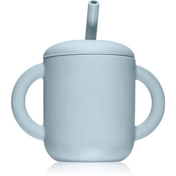 Mushie Training Cup with Straw ceasca cu pai Powder-blue 175 ml