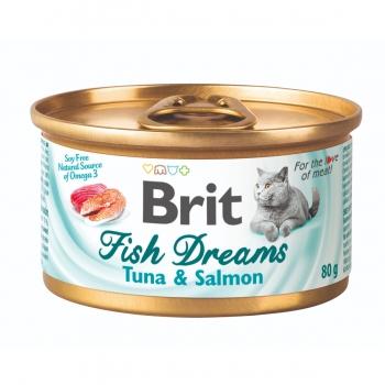 BRIT Fish Dreams, Ton și Somon, conservă hrană umedă pisici, (în suc propriu), 80g