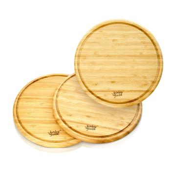 Klarstein Set din 3 piese, platouri pentru mic dejun din bambus, rotunde, 25 x 1,6 cm (ØxÎ), întreținere ușoară