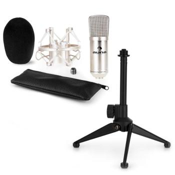 Auna CM001S, set de microfon V1, microfon argintiu de studio cu păianjen, stativ de masă
