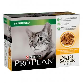 PURINA Pro Plan Sterilised Nutrisavour, Pui, pachet economic plic hrană umedă pisici sterilizate, (în sos), 85g x 10