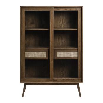 Vitrină maro închis cu aspect de lemn de stejar cu ușă glisantă 110x160 cm Barrali – Unique Furniture