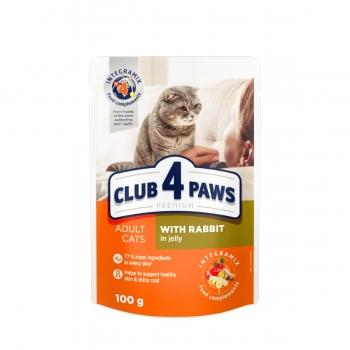 CLUB 4 PAWS Premium, Iepure, plic hrană umedă pisici, (în aspic), 100g 