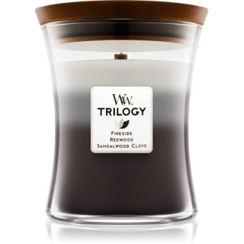 Woodwick Trilogy Warm Woods lumânare parfumată  cu fitil din lemn 275 g