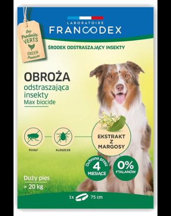FRANCODEX Zgarda protectie anti-purici si insecte pentru caini cu greutate peste 20 kg - 4 luni de protectie, 75 cm