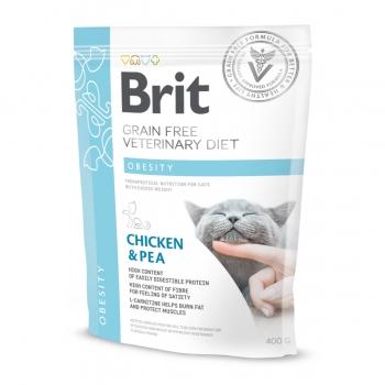 BRIT GF Veterinary Diet Obesity, Pui cu Mazăre, dietă veterinară pisici, hrană uscată fără cereale, afecțiuni metabolice (obezitate), 400g