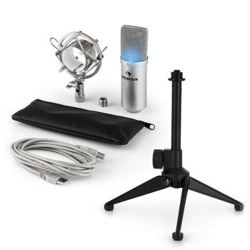 Auna MIC-900S-LED V1, set de microfon usb, microfon condensator argintiu + suport de masă