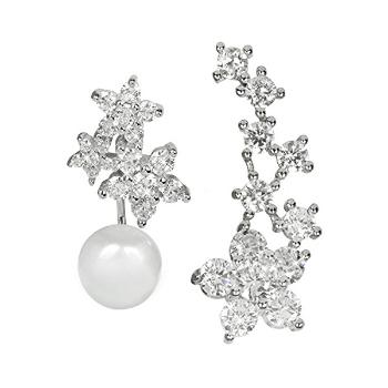 JwL Luxury Pearls Cercei asimetrici - dubli, cu perlă naturală albă și zirconii JL0260