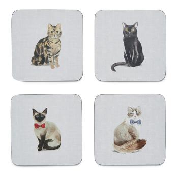 Set 4 suporturi de pahare Cooksmart ® Curious Cats, albastru