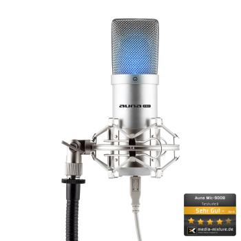 Auna Pro MIC-900S-LED, argintiu, microfon condensator de studio USB, LED-uri