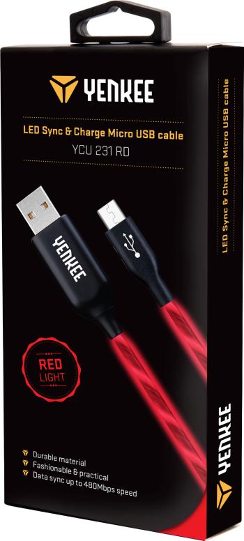 Cablu sincronizare/incarcare MICRO USB iluminat - rosie - Mărimea 1 m