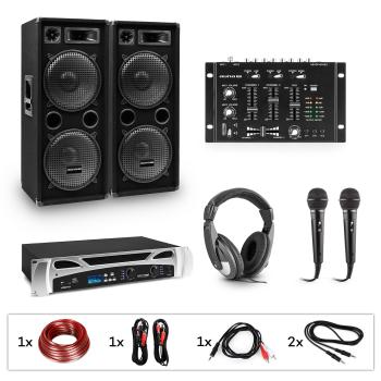 Electronic-Star eStar Block-Party II, sistem DJ, set, amplificator PA, mixer DJ, 2 x subwoofer, căști
