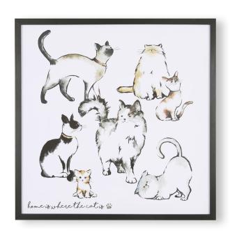 Poster de perete cu ramă Art for the home Home Is Where The Cat Is, 50 x 50 cm