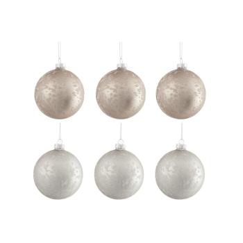 Set 6 globuri din sticlă pentru Crăciun J-Line Bauble, ø 8 cm, alb - bej