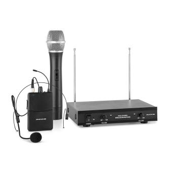 Auna Pro VHF-2-HS, set de microfon VHF cu 2 canale, 1 x căști de microfon, 1 x microfon de m&acirc;nă, 50M