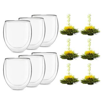 Feelino Ice set, 6 cești de ceai, set de 6, 400 ml, sticlă borosilicată de înaltă calitate, sigură pentru mașina de spălat vase