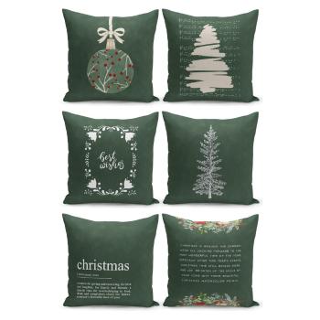 Set 6 fețe de pernă decorative cu model de Crăciun Kate Louise Christmas Noel, 43 x 43 cm