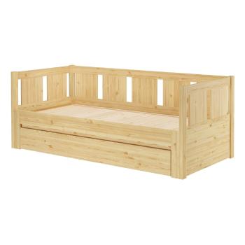 Pat pentru copii  în culoare naturală cu extensie suplimentară/pe colț din lemn de pin cu spațiu de depozitare 90x200 cm Monia – Olivia Living