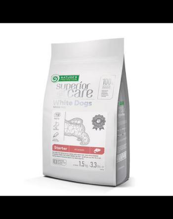 NATURES PROTECTION Superior Care White Dogs Grain Free Salmon Starter All Breeds 1,5 kg hrana cu somon, pentru catei cu blana alba