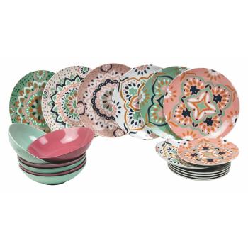 Set 18 farfurii din porțelan și gresie Villa d'Este Cala, multicolor