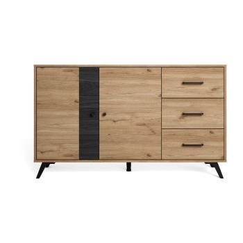 Comodă negru/natural  joasă cu aspect de lemn de stejar 136x81 cm Natura – Marckeric