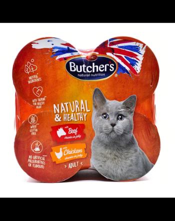 BUTCHER'S Natural&amp;Healthy Cat hrana umeda pisici adulte, cu pui si vita 24 x 400 g (20x400g + 4x400g GRATIS)
