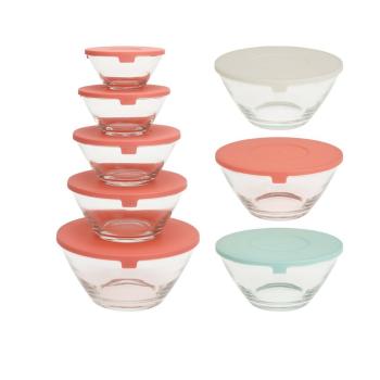 Set de boluri de sticlă cu capac, 5 buc,multicolor