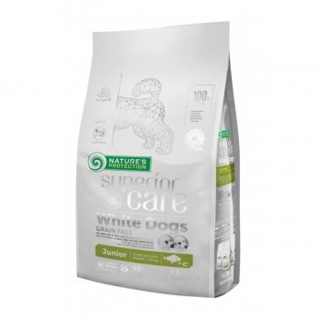 NATURES PROTECTION Superior Care White Dogs Junior Small&Mini, Pește Alb, hrană uscată fără cereale câini juniori, reducerea petelor maronii la câinii albi, 1.5kg