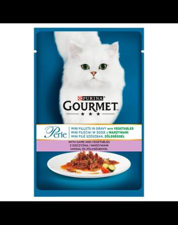 GOURMET Perle hrana umeda pentru pisici, carne de vanat si legume 24x85 g