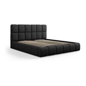 Pat matrimonial negru tapițat cu spațiu de depozitare și somieră 200x200 cm Bellis – Micadoni Home