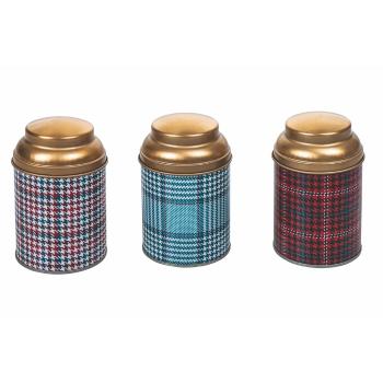 Set 3 recipiente de depozitare din metal Villa d'Este Xmas Tartan, ø 6,5 cm