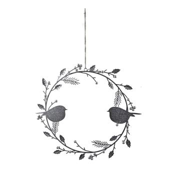 Coroană decorativă suspendată cu păsări Ego Dekor, argintiu-gri