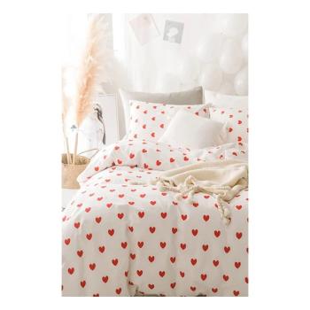 Lenjerie de pat crem din bumbac ranforcé pentru pat dublu/extins cu cearceaf inclus/cu 4 piese 200x220 cm Mini Hearts – Mila Home