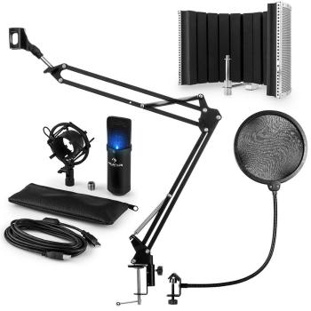 Auna MIC-900B-LED, USB, set de microfon, set V5, negru, microfon condensator, filtru pop, ecran acustic, braț de microfon