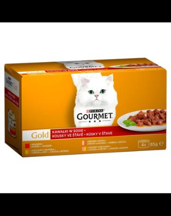 GOURMET Gold hrana umeda pentru pisici, vita in sos, curcan si rata, pui si ficat, somon si pui 48x85g