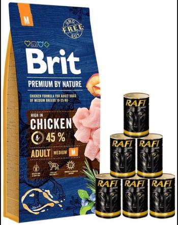 BRIT Premium By Nature Adult Medium M 15 kg + hrana cu pasare 6x1240 g