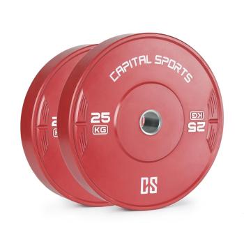 Capital Sports Nipton 25, disc, greutate, gumă întărită, 2 x 25 kg, roșie