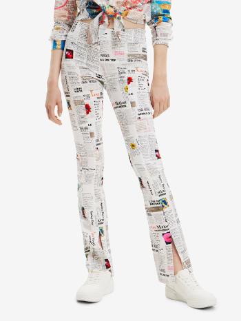 Desigual Newspaper Pantaloni Alb