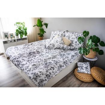 Lenjerie de pat din bumbac satinat Cotton House Flower, 140 x 200 cm, alb - negru