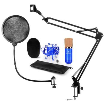 Auna CM001BG V4, albastru, set de microfon, microfon XLR cu condensator, braț de microfon, filtru pop