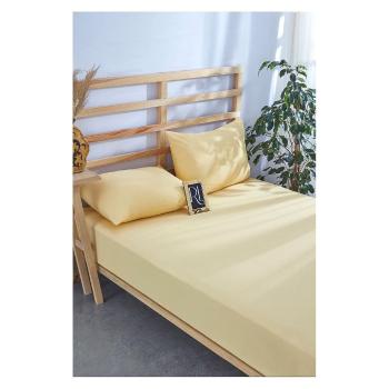 Set cearșaf și față de pernă galben din bumbac cu elastic 180x200 cm – Mila Home