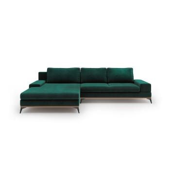 Colțar extensibil cu tapițerie de catifea și șezlong pe partea stângă Windsor & Co Sofas Astre, verde