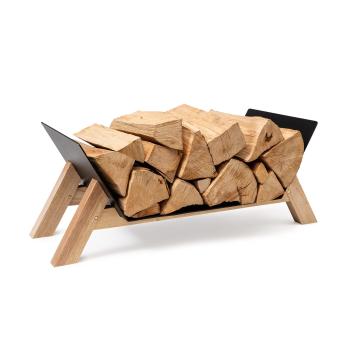 Blumfeldt Firebowl Langdon Wood Black, suport pentru lemne, 68 × 38 × 34 cm, fier și lemn